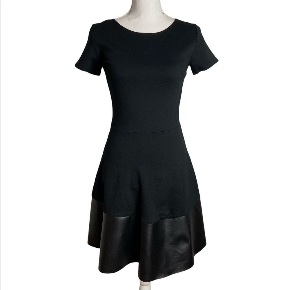 Rosie Harlow Black Knit and Faux Leather Dress NWT